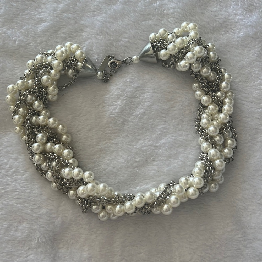 Faux Pearl & Chain Statement Necklace